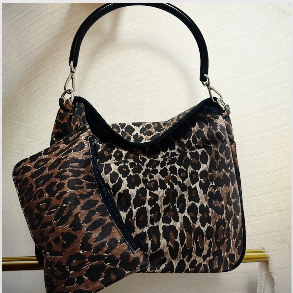 Dolce & Gabbana Leopard Print Vintage 100% Cotton Foldover Top Handle